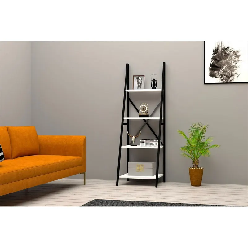 Bibliotecă Passi Puqa Design, nuc - alb, 50x44x150 cm - Alb