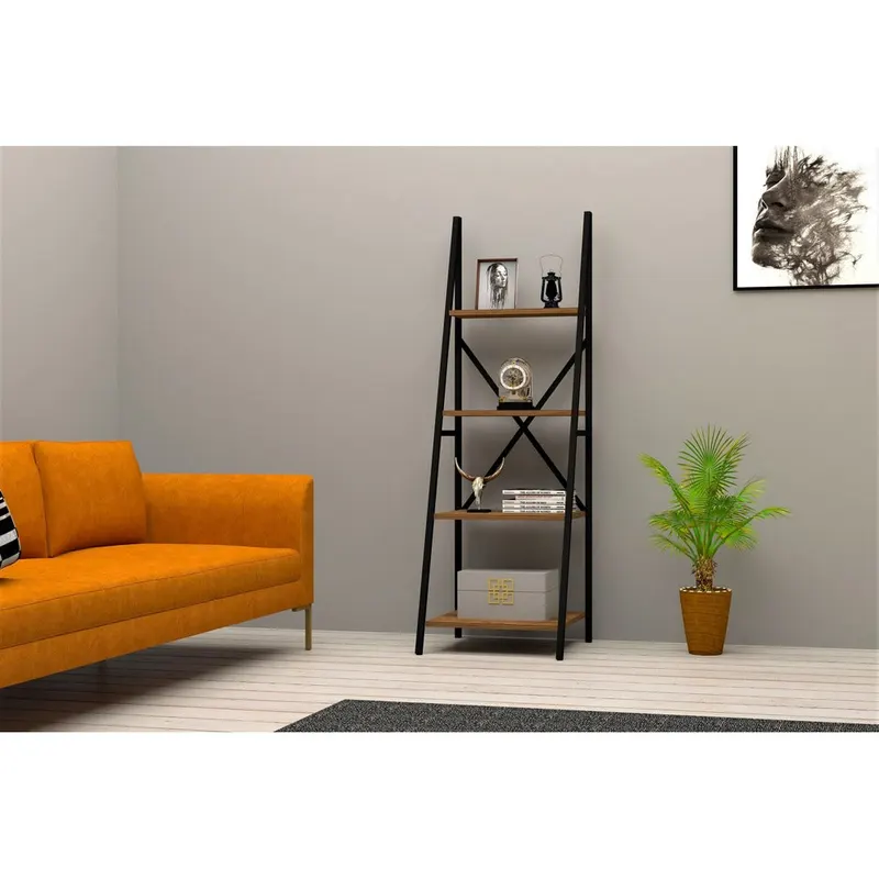 Bibliotecă Passi Puqa Design, nuc - alb, 50x44x150 cm - Nuc
