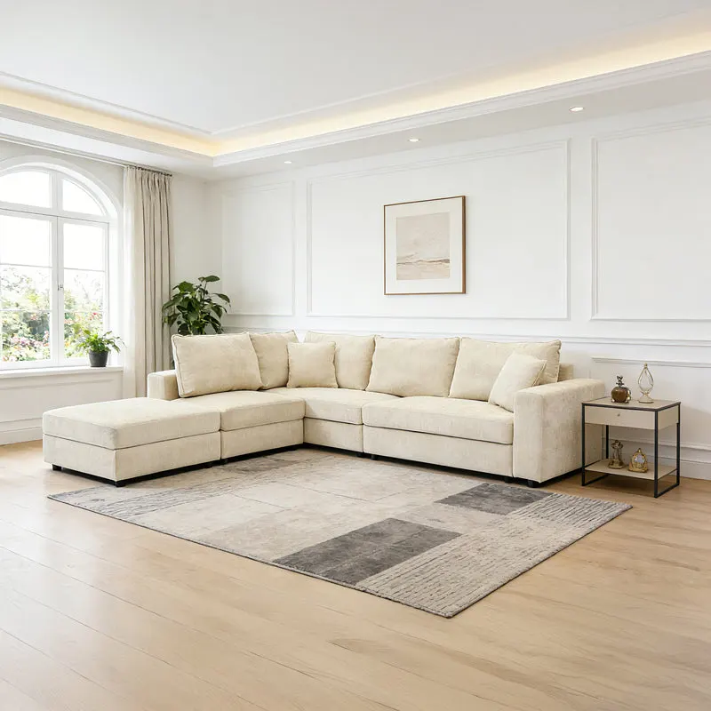 Canapea Navaro, Stofa, 281x256x85 cm - Bej