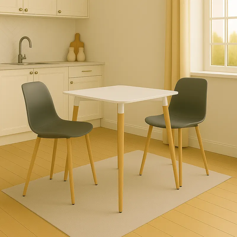 Masa Natali MDF, blat alb si picioare Naturale, 80x80x73 cm - Natur