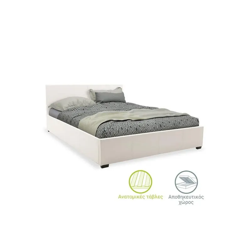 Pat dublu Norse PU cu spatiu de depozitare, 160x200 cm - Alb