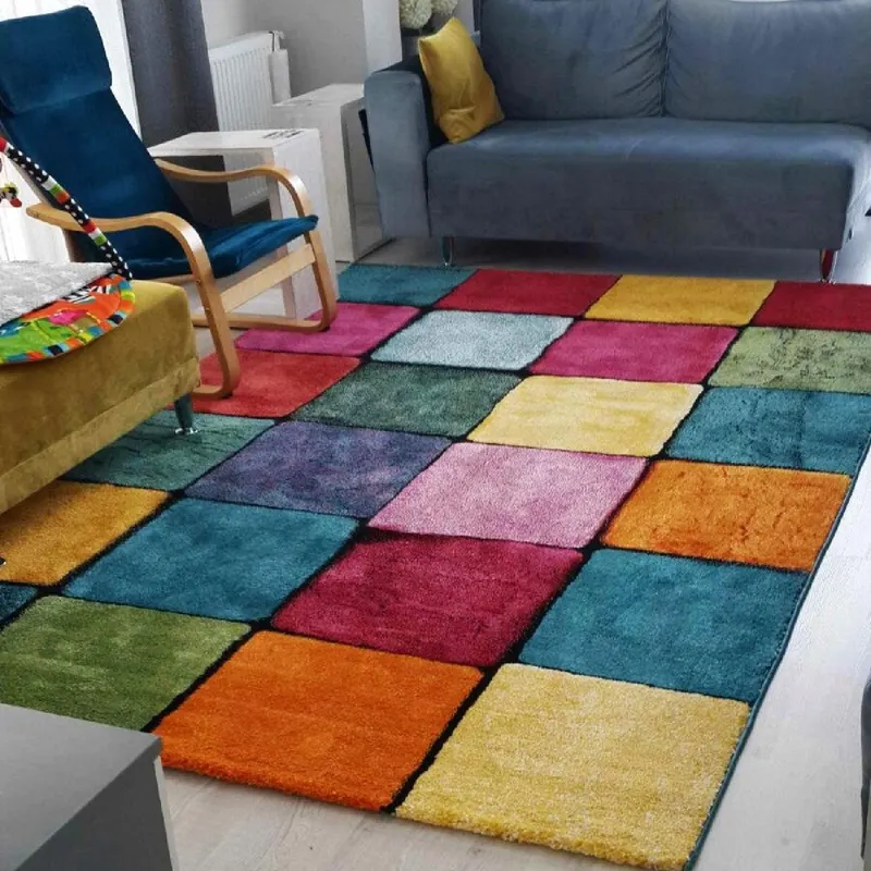 Covor Renkli Kare, Multicolor, 150x100 cm - Multicolor / 100 x 150