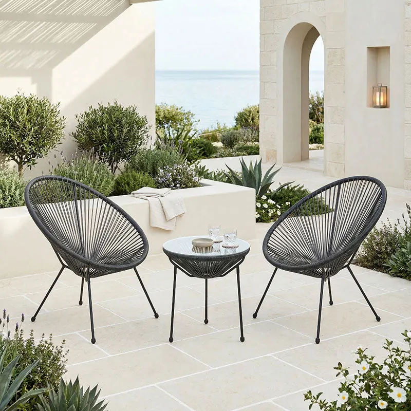 Set lounge exterior Acapulco, 3 piese, metal si ratan PE, Diverse culori, 50x50x52 cm - Negru