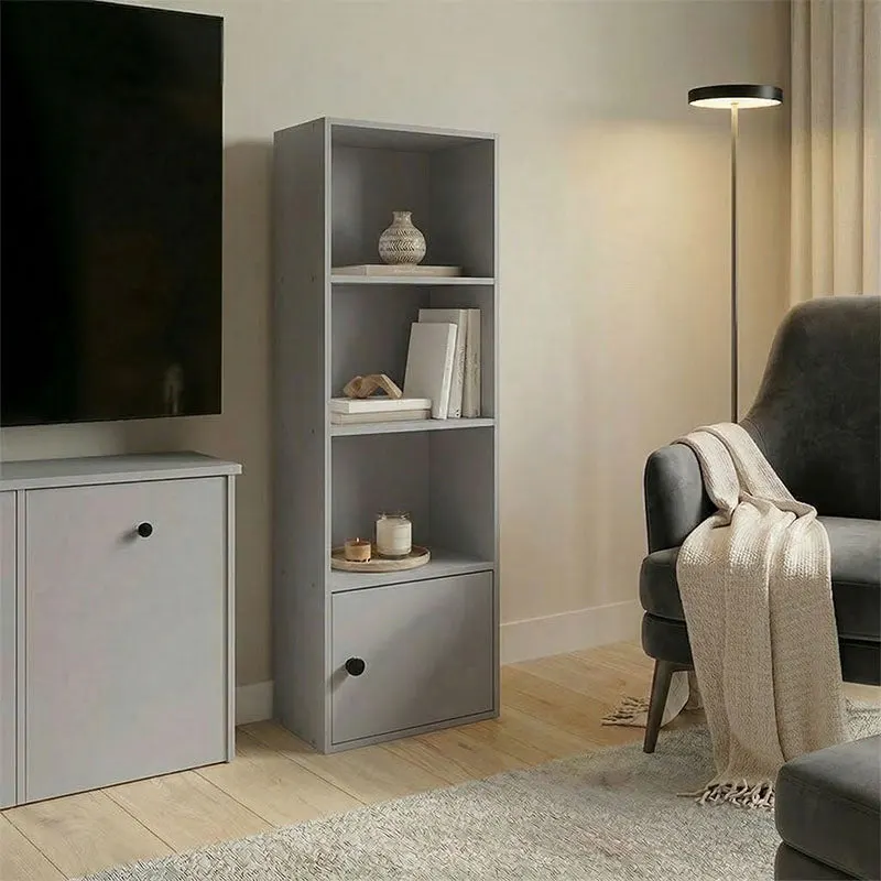 Bibliotecă Lenobia cu dulăpior, gri, 31x24x95 cm - Gri