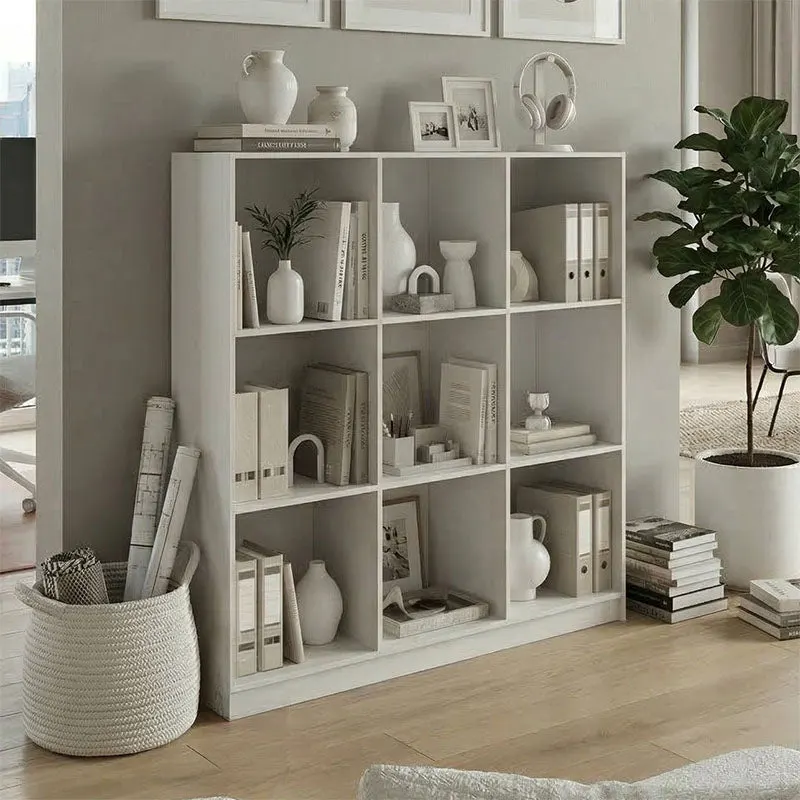 Bibliotecă modernă Gridea , stil minimalist, alb, MDF, 120x30x121 cm - Alb