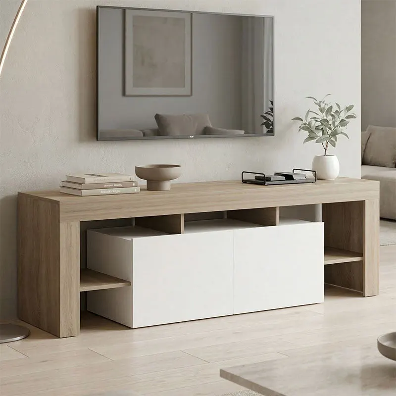 Dulap TV cu funcție de depozitare Liner, Modern, Lemn, Sonoma-Alb, 150x40x50 cm - SONOMA - WHITE