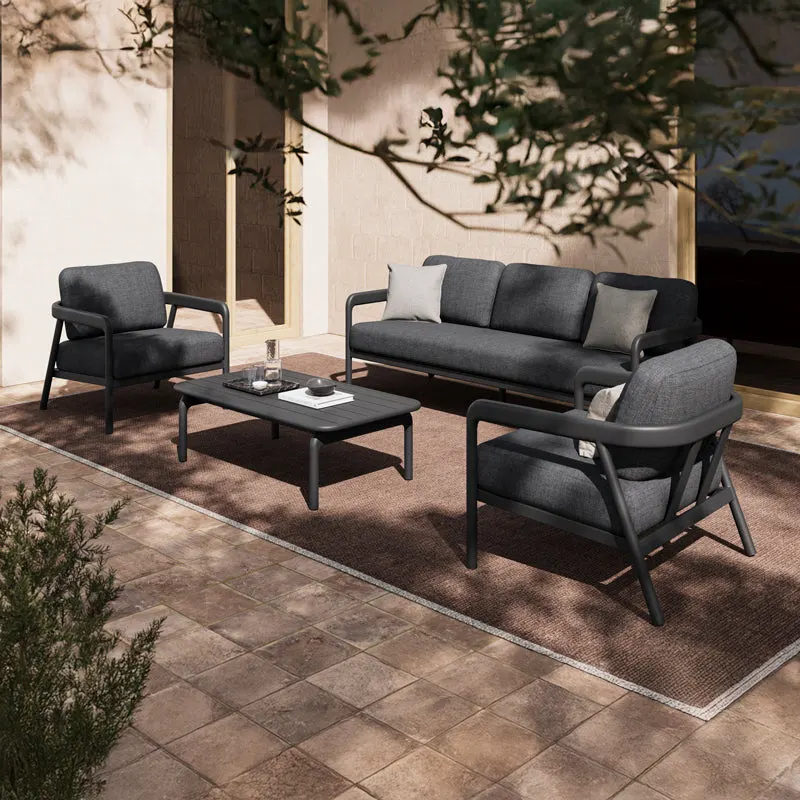 Set gradina Marlena outdoor lounge, Gri inchis - Gri, 212x82x64 cm - Gri inchis-Gri