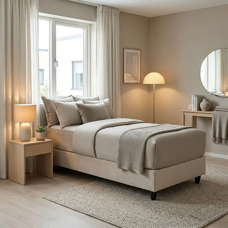 Pat Single bed base, Crem, 90x200 cm - Crem