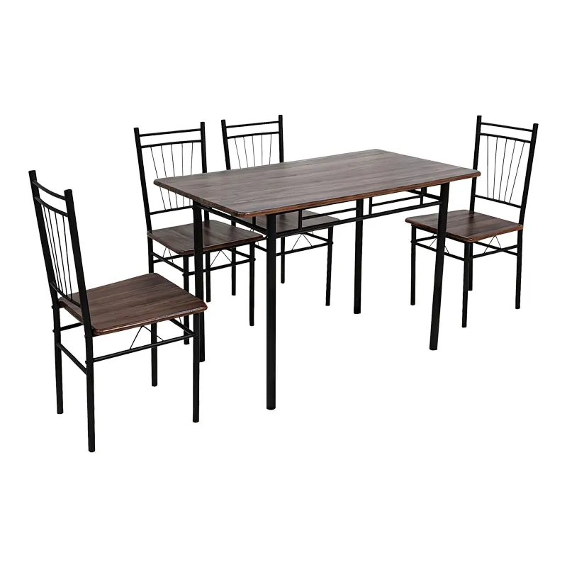 Set de sufragerie cu 5 piese, imitatie nuc și metal, model Roza, picioare, negre, 110x60x75 cm - Nuc