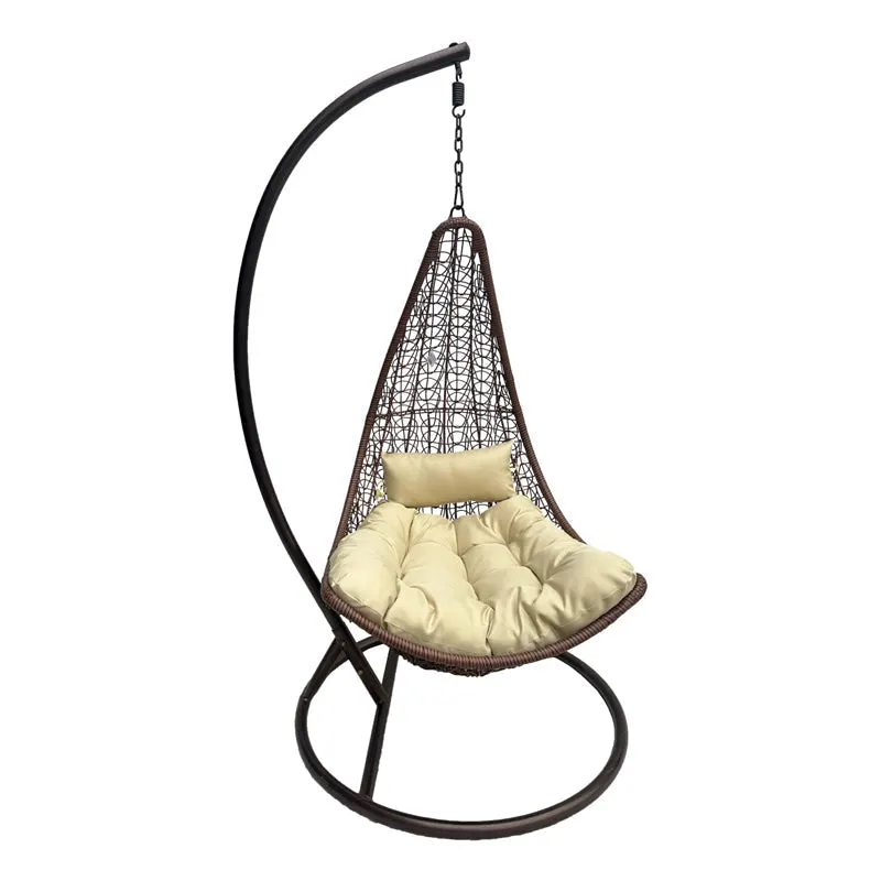 Leagăn tip cuib pe bază Soleil, Metal Negru - Ratan Natural, Pernă, Neagră, 120x95x195 cm - Maro