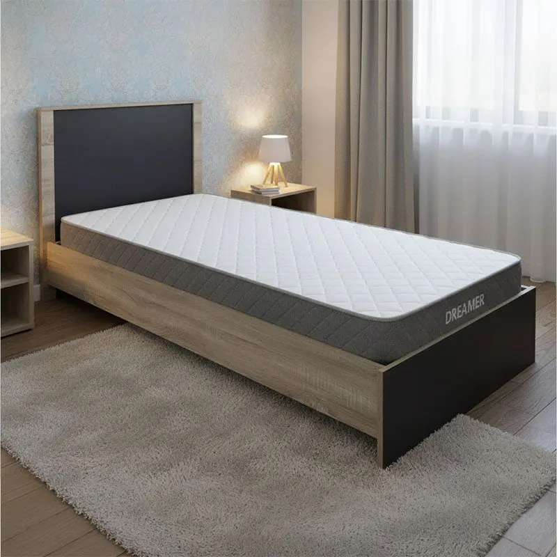 Pat cu saltea Athos-Dreamer, Lemn, Sonoma-Antracit, 90x190 cm - Stejar