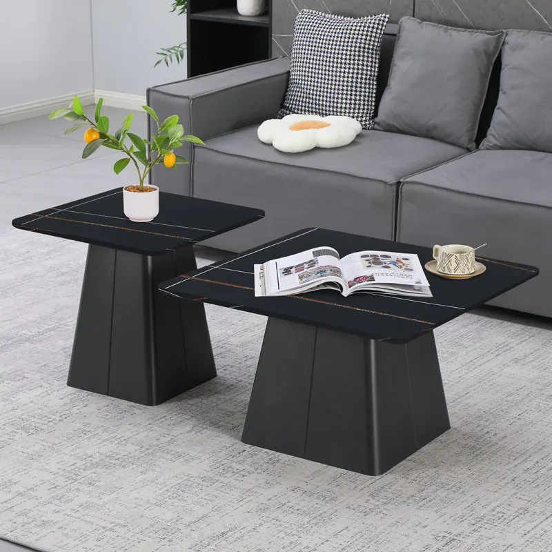 Set Mese de Cafea Pătrate cu Funcție de Economisire Spațiu, Metal și Piatră Sintetizată, Marmură Neagră, Optimizate, 80x80x43 cm - Negru
