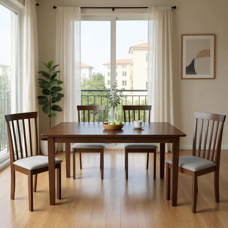 Masă de sufragerie extensibilă Mabor-Houston, Lemn, Alb - Nuc, 120-150x80x74 cm - Nuc