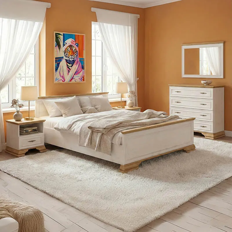 Set Dormitor cu Pat, Jaden, Lemn, 160x200 cm - Alb