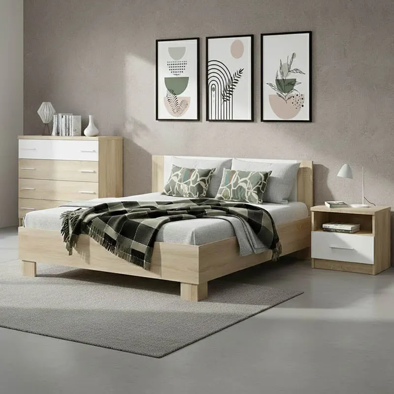 Set dormitor Geneva, Lemn, 160x200 cm - Alb