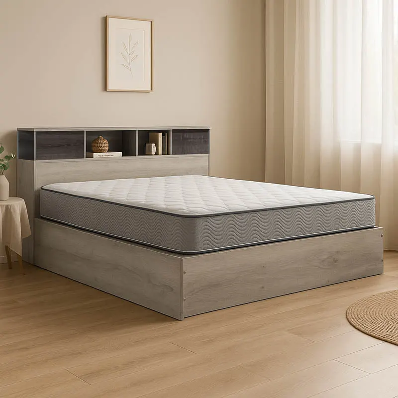 Set dormitor studențesc Slumber, Lemn, Pat 140x200 cm, Noptieră, 45x35 cm - Maro