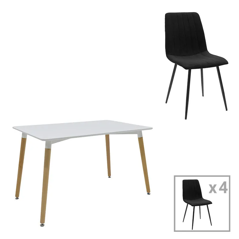 Set de masa si scaune Natali-Noor, Gri-Alb cu picioare Naturale, 120x80x76 cm - Gri