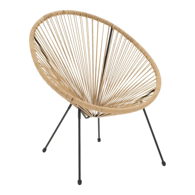 Fotoliu Acapulco, Metal și Rattan, Negru - Natural, 68x74x84 cm - Negru