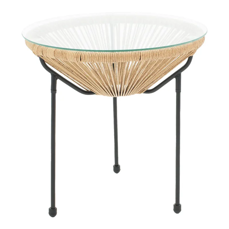 Masa Acapulco, Metal și Ratan, Negru, 50x52 cm - Negru