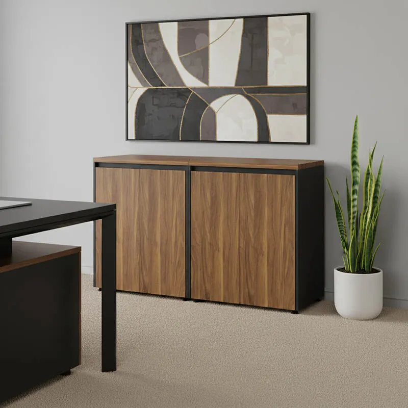 Dulapuri de birou mici cu funcție profesională Oscar, lemn finisaj, nuc-antracit, 160x40x80 cm - Nuc