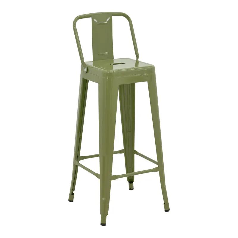 Scaun bar cu spătar Utopia, verde măslinie, metalic, 42x42x97 cm - Verde