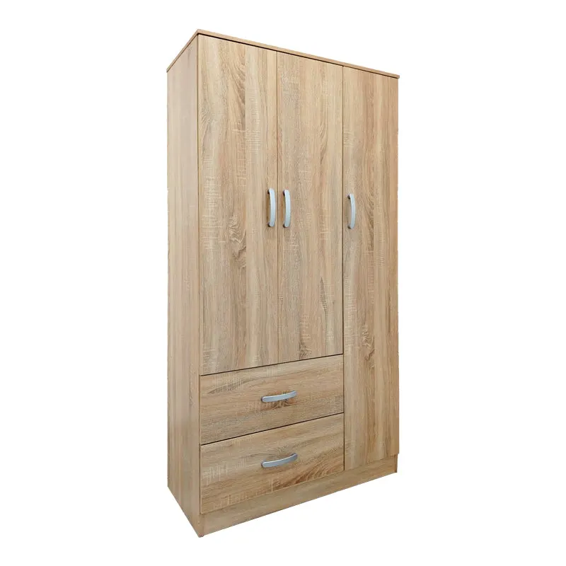 Dulap Athos cu 3 usi si 2 sertare, 90x42x180 cm - Stejar