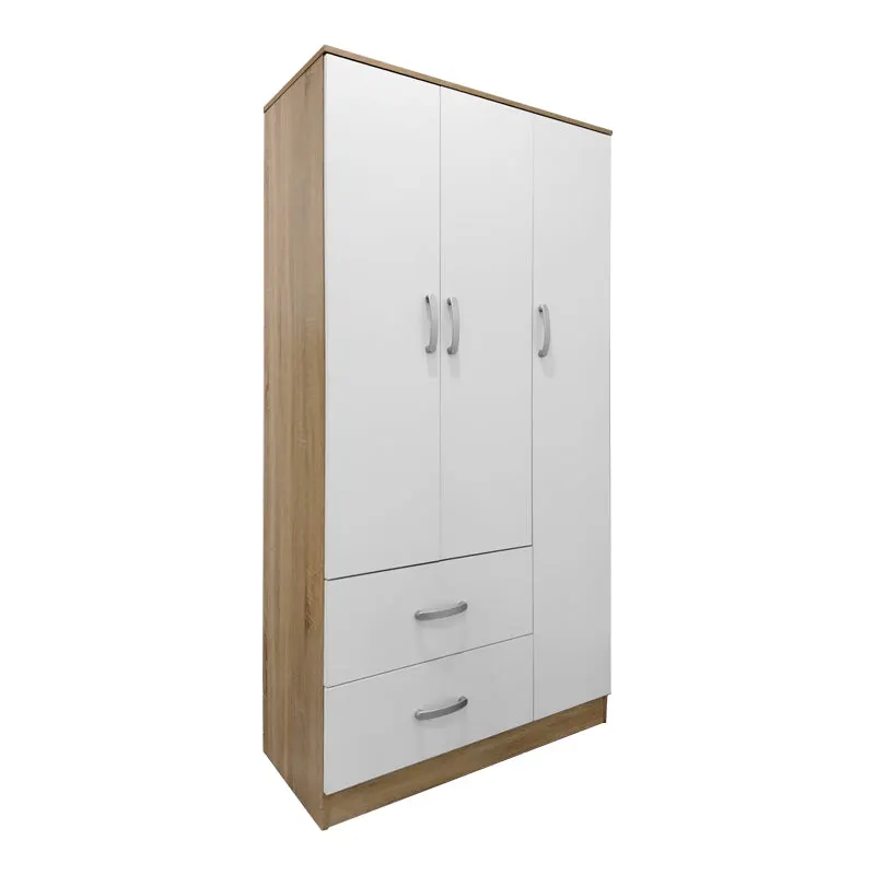 Dulap Athos cu 3 usi si 2 sertare, 90x42x180 cm - Sonoma-Alb