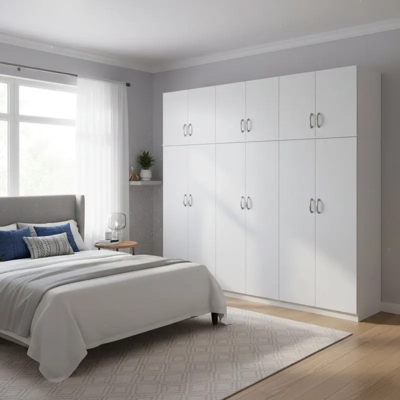 Dulap Athos II cu 6 usi si loft, 240x42x240 cm - Alb