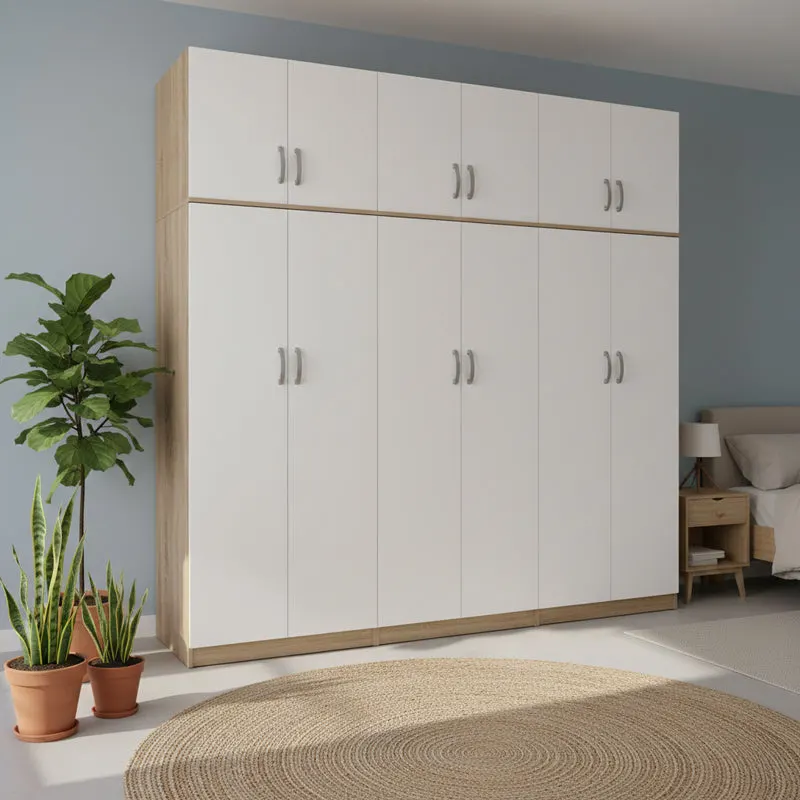 Dulap Athos II cu 6 usi si loft, 240x42x240 cm - Sonoma-Alb