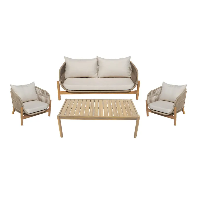 Set mobilier de exterior cu perne bej Lemanda, lemn masiv de salcâm și funie, generoase, 146x75x74 cm - Natur