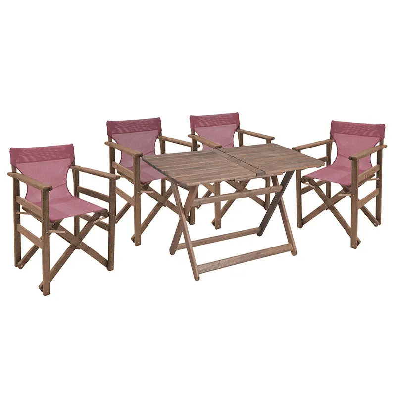Set de cina Retto 5 piese din lemn de fag masiv, nuc-inchis Gri-inchis, 120x75x71 cm - Rosu