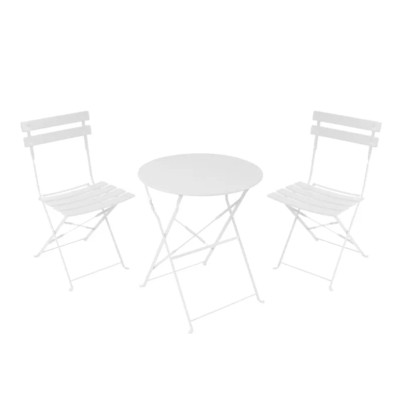 Set masa bistro pliabila, 3 piese, Metal, 60x71 cm - Alb