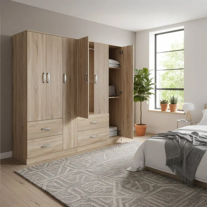 Dulap Athos cu 6 usi, 180x42x180 cm - Stejar