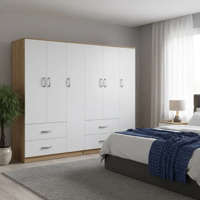 Dulap Athos cu 6 usi, 180x42x180 cm - Sonoma-Alb