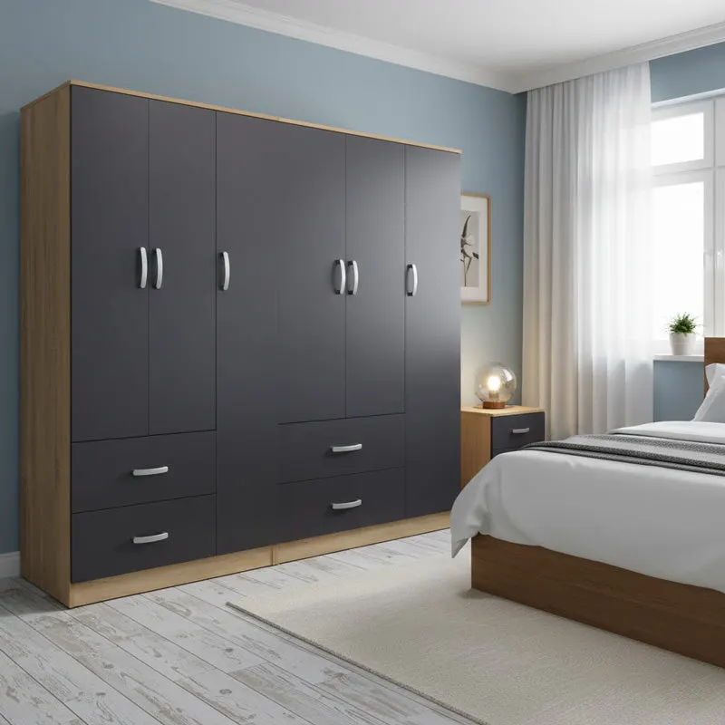 Dulap Athos cu 6 usi, 180x42x180 cm - Sonoma-Antracit