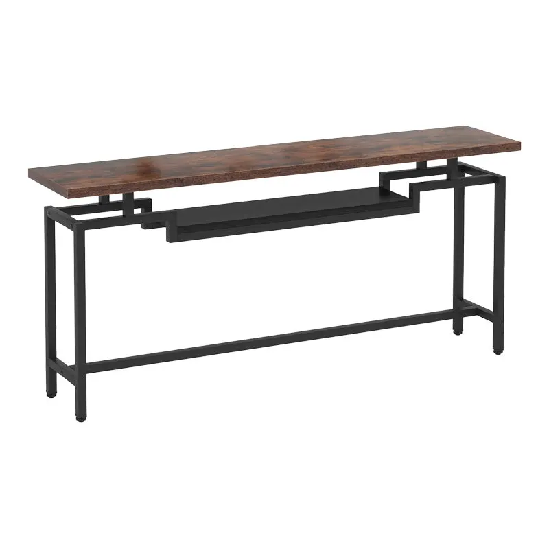 Consolă cu functie de depozitare Onole, metal și Lemn, Nuc, 180x35x82 cm - Negru