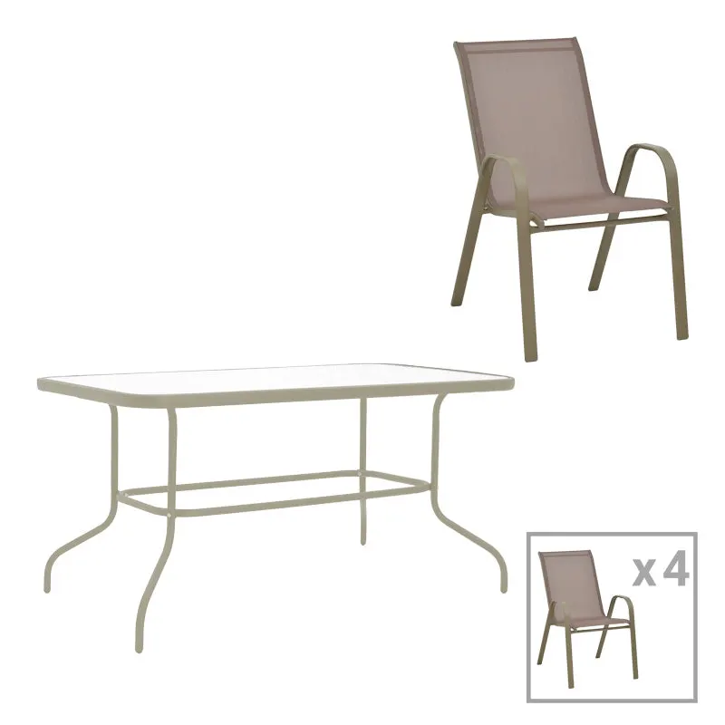 Masă de sufragerie cu 5 piese Valor-Calan, metal & Sticla, Multicolor, 110x60x70 cm - Multicolor