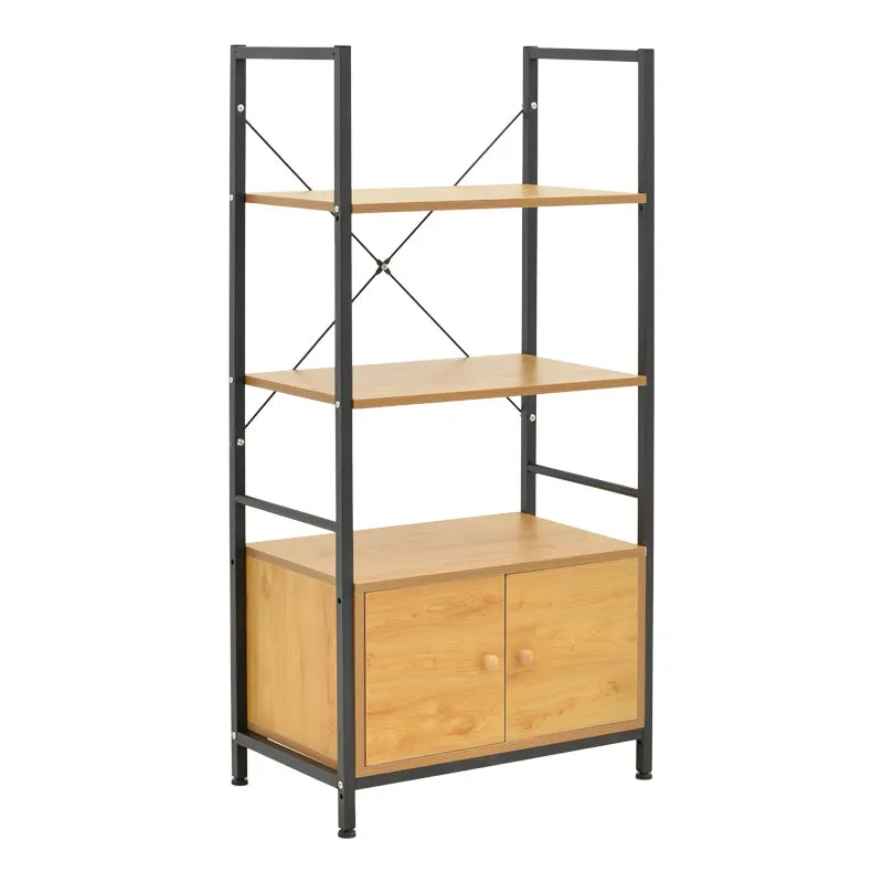 Etajera metalica cu dulap Kuili, + metal, negru și stejar, 60x36x121 cm - Negru