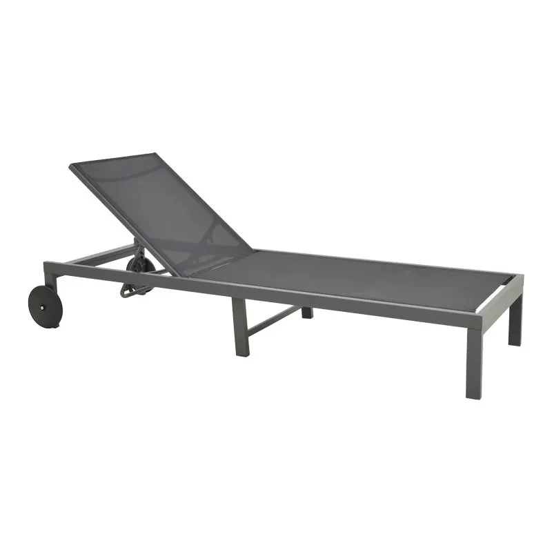 Șezlong Mailo, Aluminiu alb și Textilena, Bej, 71x206x30 cm - Negru