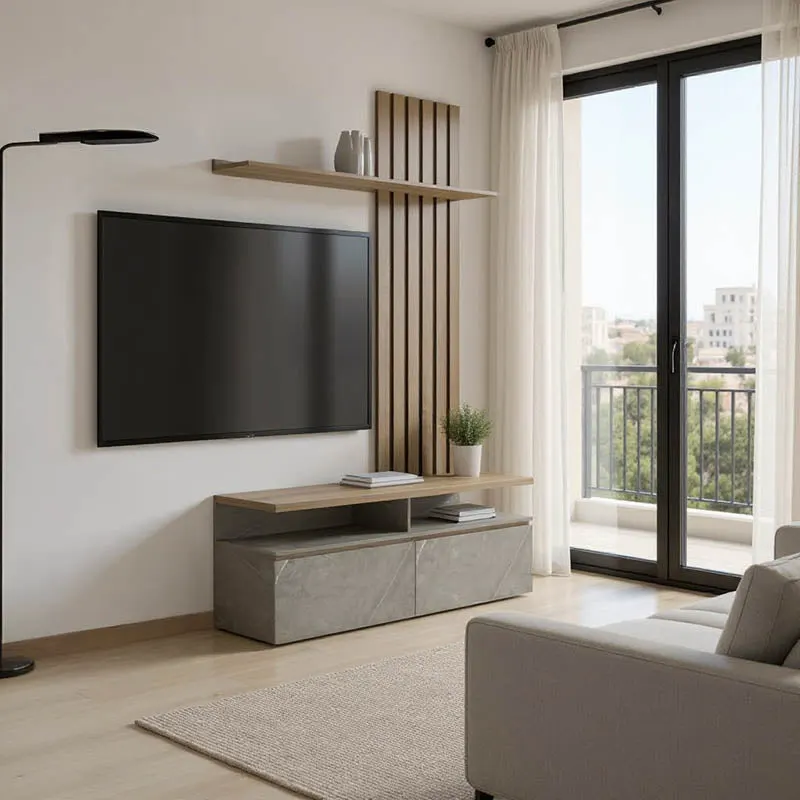 Set mobila living cu aspect de marmura, Perlento, culori bej și sonoma, lemn, 140x41x219 cm - Bej