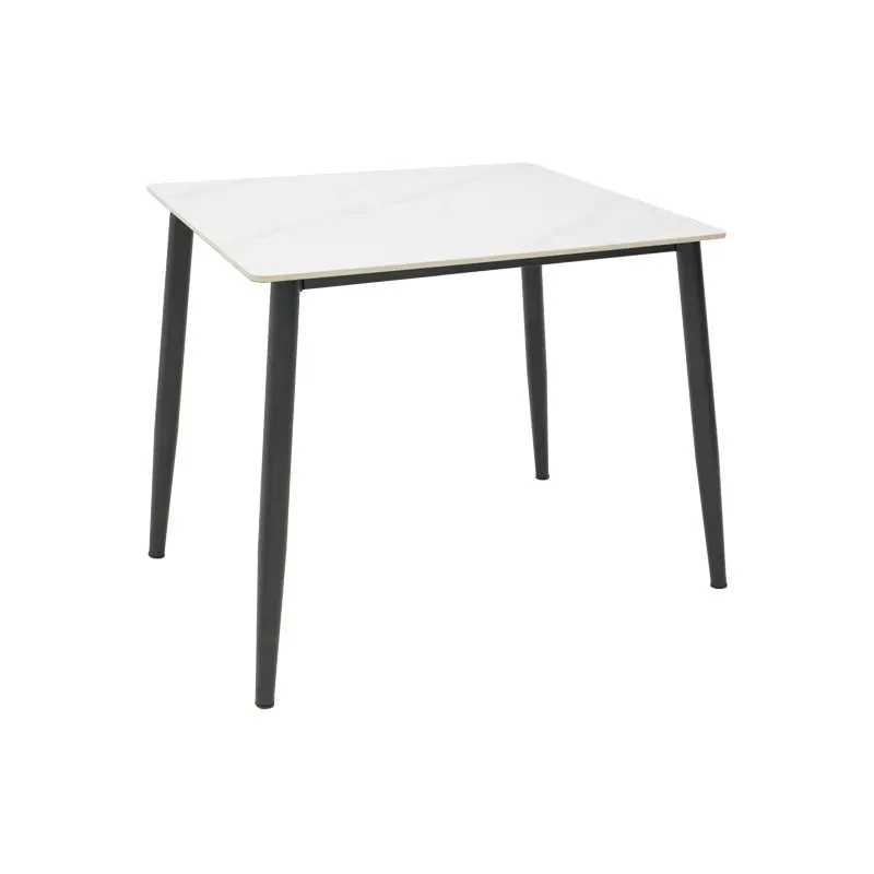 Masa Gustas cu suprafata din piatra sinterizata tip marmura, alba, 80x80x76 cm - Alb