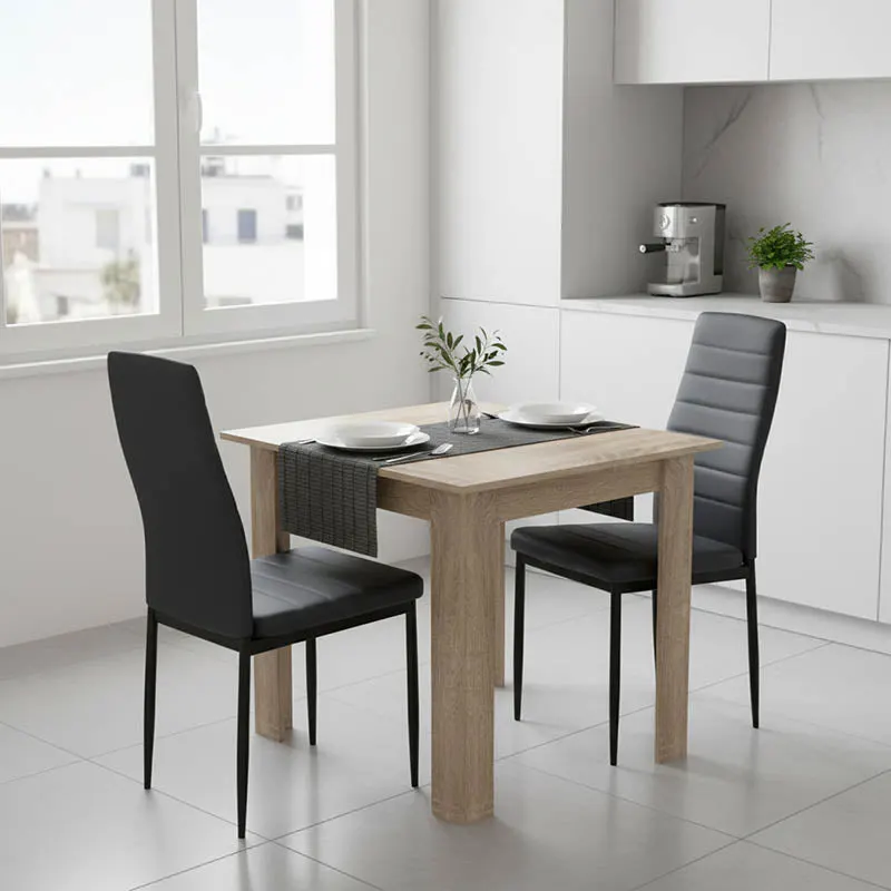 Set de Masa pentru sufragerie format 3 piese Manka-Parker, facut, neagra-sonoma 80x80x77 cm - Negru