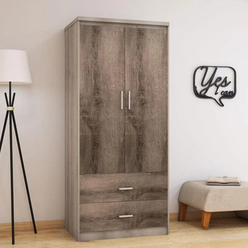 Dulap Olympus Cu 2 Usi Si Sertare, Natural - Negru,  81x57x183 cm - Natural