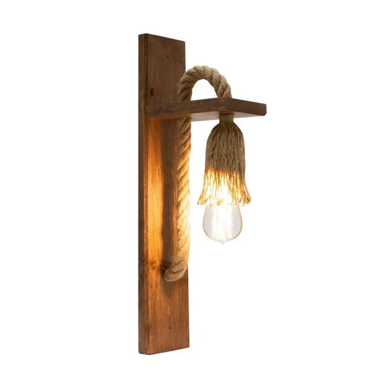 Aplica perete Lamel cu element decorativ, Lemn și Sfoara, Natur, 10x17x45 cm - Natur