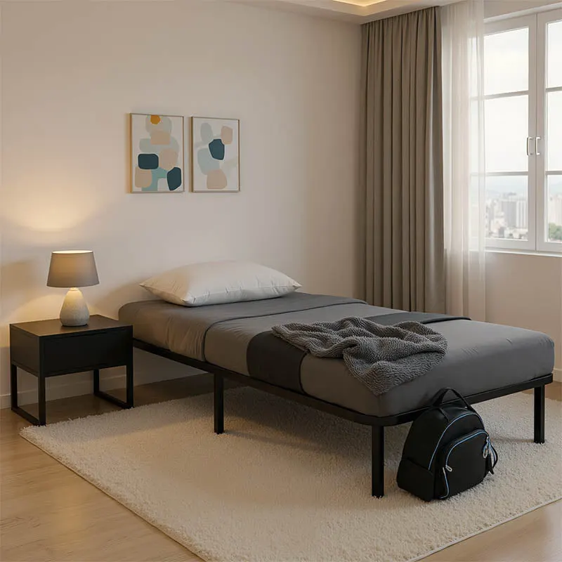 Cadru pat metalic cu design Amaso, metal, Negru, 90x190x28 cm - Natur