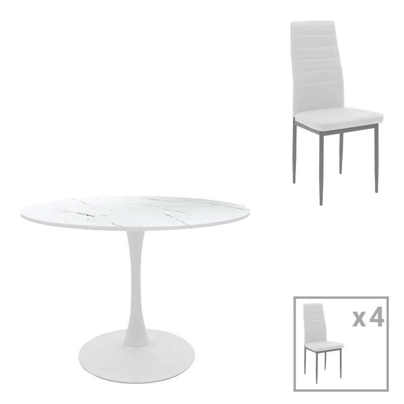 Masă de sufragerie cu scaune incluse Balou-Parker 5 piese, alb, 120x73 cm - Alb