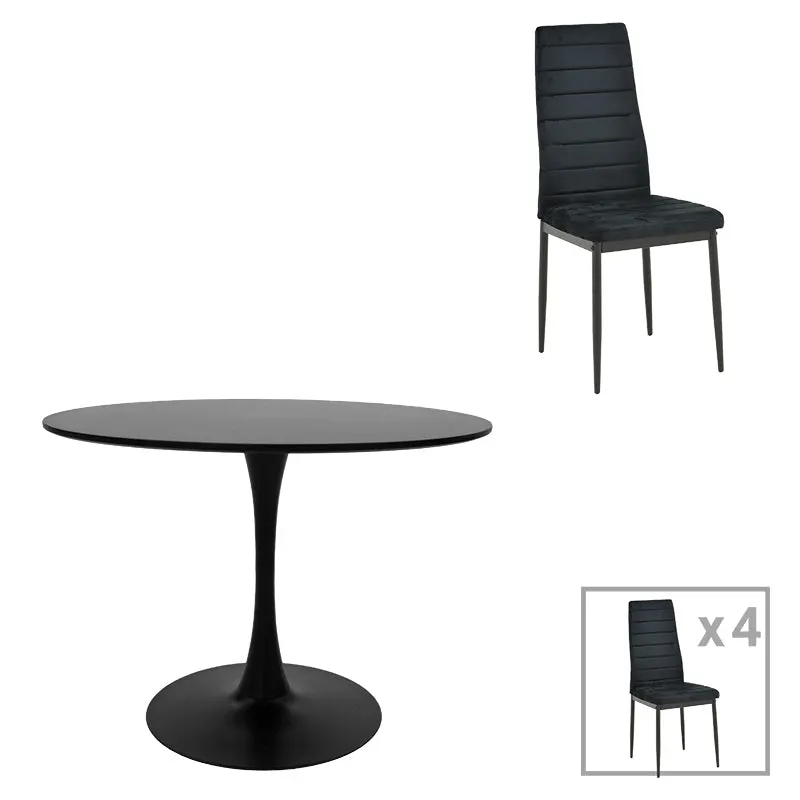 Masă de sufragerie set 5 buc Balou-Parker, negru, și metal, 100x73 cm - Negru