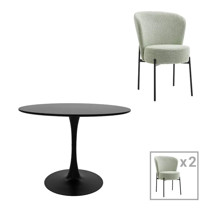 Masă de sufragerie set 3 piese Balou-Houlian, negru-menta, D80x73 cm - Negru