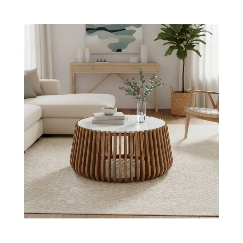 Masuta de cafea din lemn de mango cu aspect de marmura de la Mable, Lemn, Natur, 80x45 cm - Natur