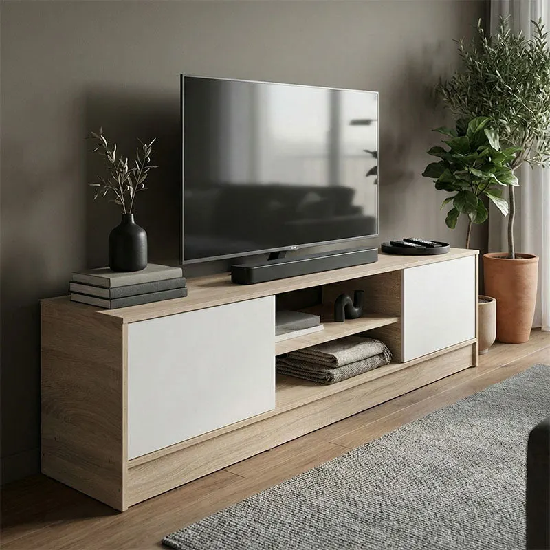 Comoda TV Sasa, Pal melaminat, 150x35x42 cm - Sonoma-Alb
